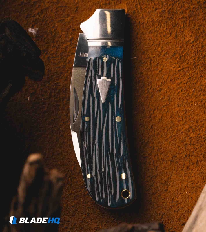 RoseCraft Blades Clinch River Swayback Blade HQ Blue Jigged Bone (3.1" Satin)